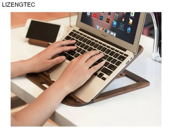 Wooden Laptop Stand Foldable Portable Walnut Beech Fit 11-16 Inch - Image 4