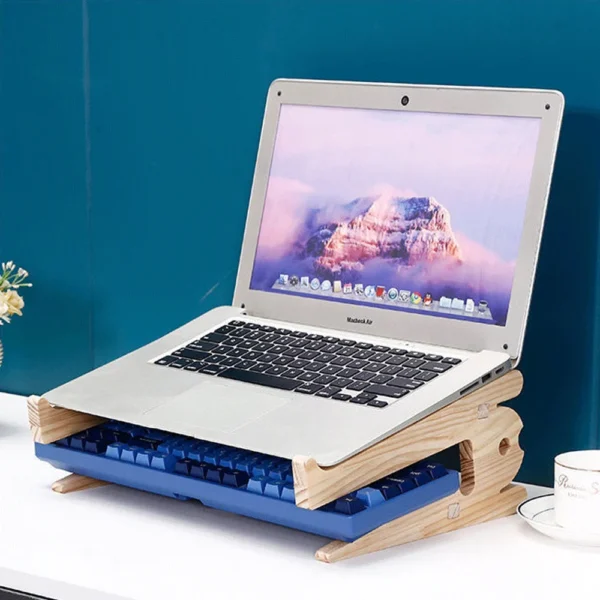 Wooden Laptop Stand, Universal Desk Holder, Detachable, Storage, 10-17 Inch - Image 2