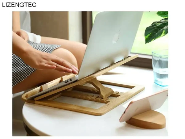 Wooden Laptop Stand Foldable Portable Walnut Beech Fit 11-16 Inch - Image 5