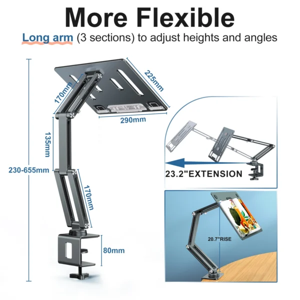 MacBook Stand 360° Rotating Adjustable Clamp Holder For Desk - Image 2