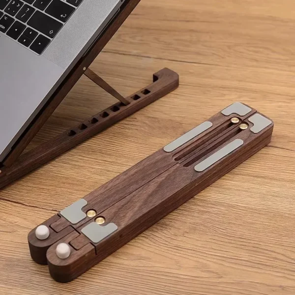 Wood Laptop Stand, Foldable, Adjustable Height, Portable Cooling Holder - Image 5
