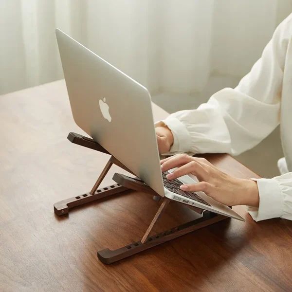 Wood Laptop Stand, Foldable, Adjustable Height, Portable Cooling Holder - Image 4