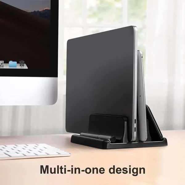 Adjustable Dual-Slot MacBook Stand for Space-Saving Desktop - Image 2