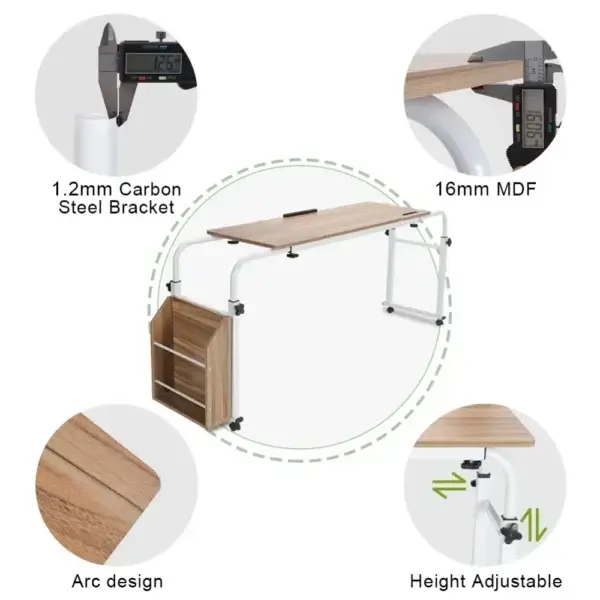 Adjustable Laptop Desk with Wheels – Mobile Overbed Computer Table - Image 5