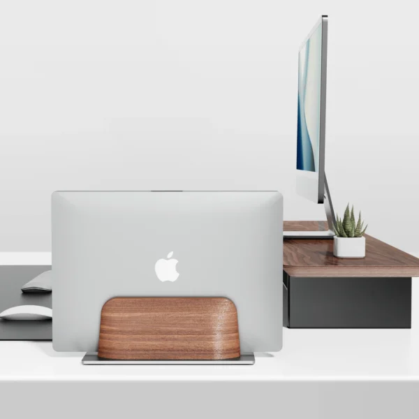 Wooden Laptop Stand For Desk, Black Walnut Aluminium Holder For MacBook - Image 6
