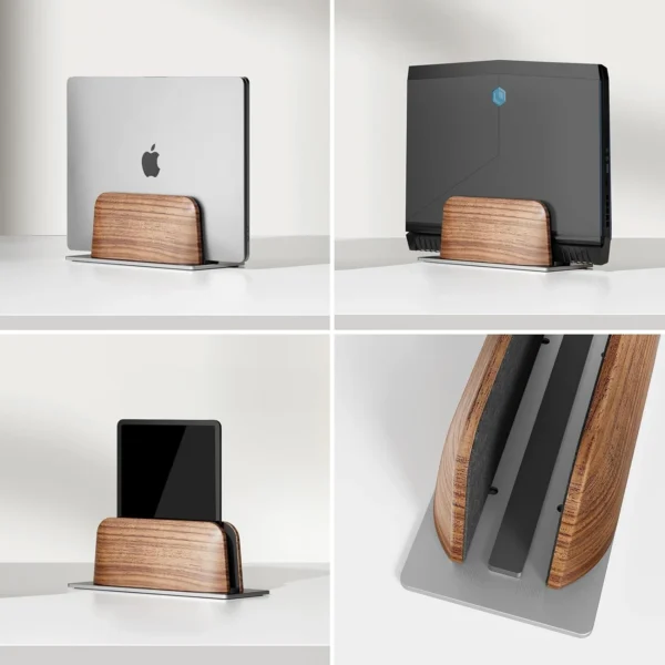 Wooden Laptop Stand For Desk, Black Walnut Aluminium Holder For MacBook - Image 4