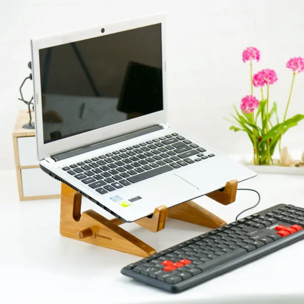 Wooden Laptop Stand, Bamboo Riser, Desktop Cooling, Storage Rack - Image 3