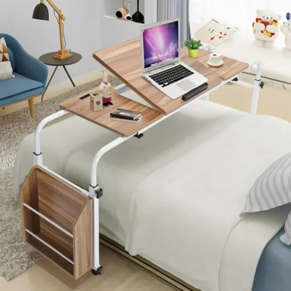 Adjustable Laptop Desk with Wheels – Mobile Overbed Computer Table