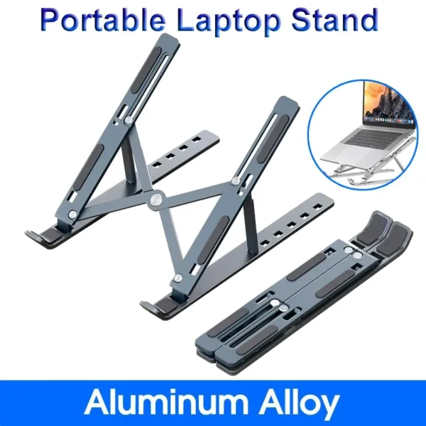 Foldable Aluminum MacBook Stand – Portable & Adjustable Holder