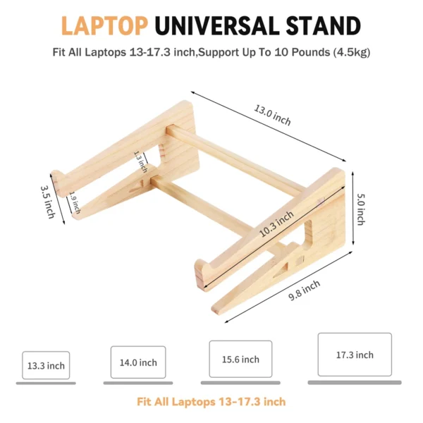 Wooden Laptop Stand, Vertical Holder, Universal Desk Riser, MacBook Compatible - Image 6