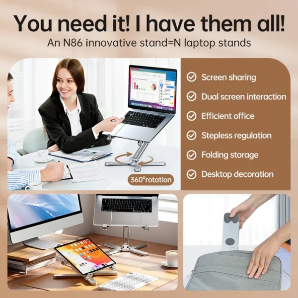 360° Rotating MacBook Stand Metal Laptop Riser for Desk Work - Image 5
