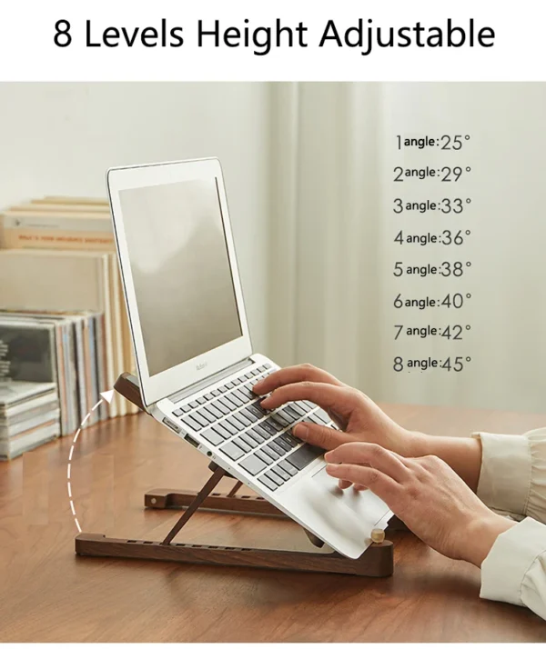Wooden Laptop Stand Foldable Adjustable Cooling Holder For Notebook & MacBook - Image 5
