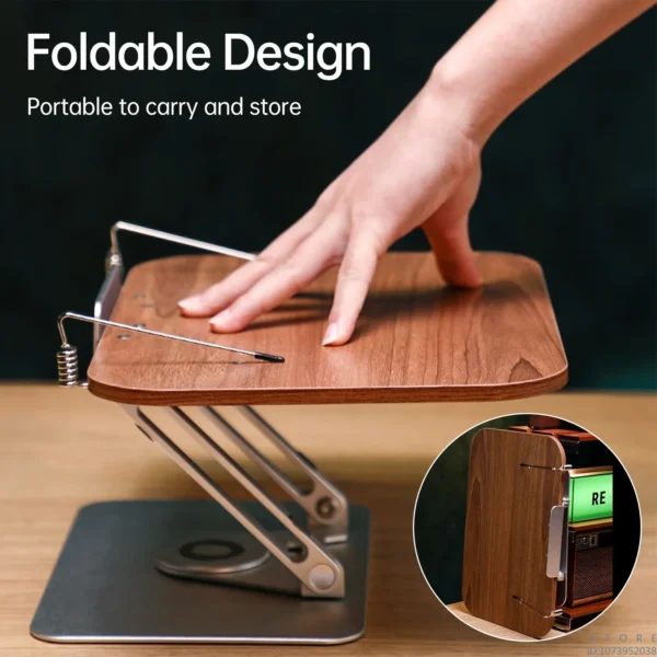 Wooden Laptop Stand 360° Rotating Foldable Book Holder With Clips - Image 3