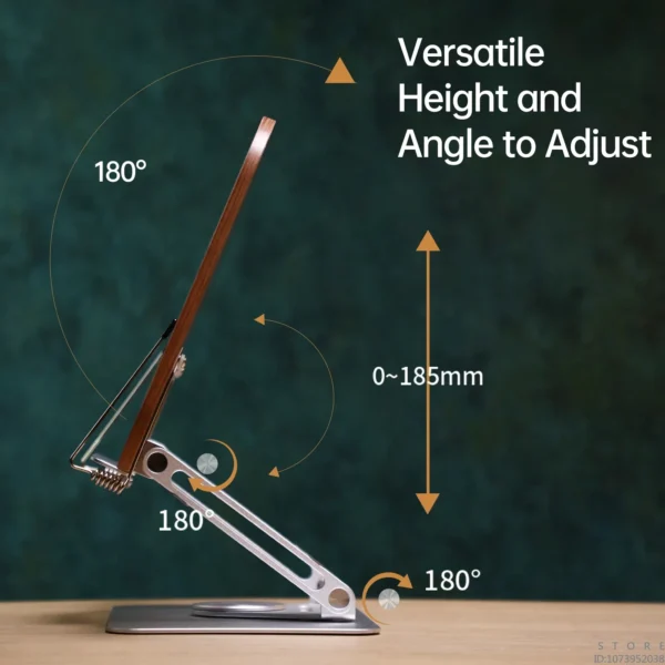 Wooden Laptop Stand 360° Rotating Foldable Book Holder With Clips - Image 5