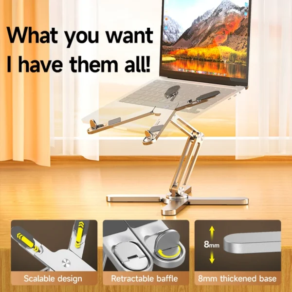 360° Rotating MacBook Stand Metal Laptop Riser for Desk Work - Image 3