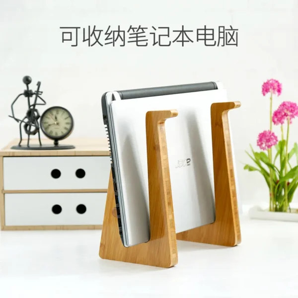 Wooden Laptop Stand, Bamboo Riser, Desktop Cooling, Storage Rack - Image 2