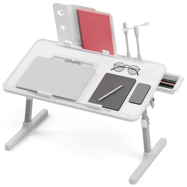 Adjustable Laptop Desk with USB Light and Fan for Bed & Sofa