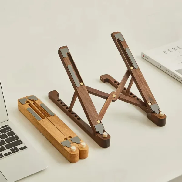 Wood Laptop Stand, Foldable, Adjustable Height, Portable Cooling Holder