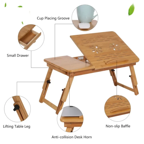 Adjustable Bamboo Rack Shelf, Portable Lap Desk for Study, Reading - Image 6