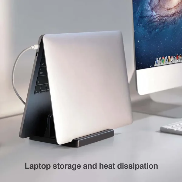 Adjustable Dual-Slot MacBook Stand for Space-Saving Desktop - Image 3