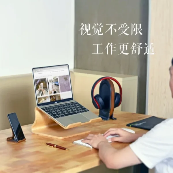 Wooden Laptop Stand Ergonomic Cooling Rack Desktop Storage Holder - Image 4