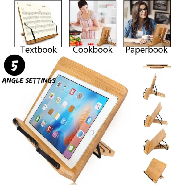 Wooden Laptop Stand, Portable Adjustable Book Holder, Sturdy & Lightweight - Image 5