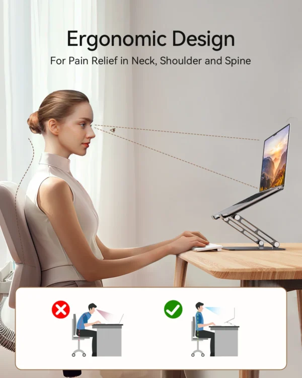 Adjustable MacBook Stand – Ergonomic Aluminum Laptop Riser for Desk - Image 2