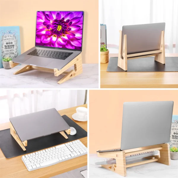 Wooden Laptop Stand, Vertical Holder, Universal Desk Riser, MacBook Compatible - Image 2