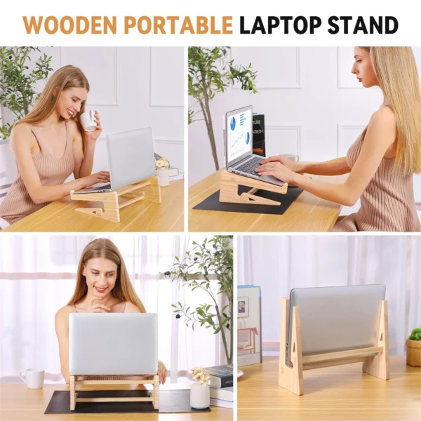 Wooden Laptop Stand, Vertical Holder, Universal Desk Riser, MacBook Compatible - Image 5