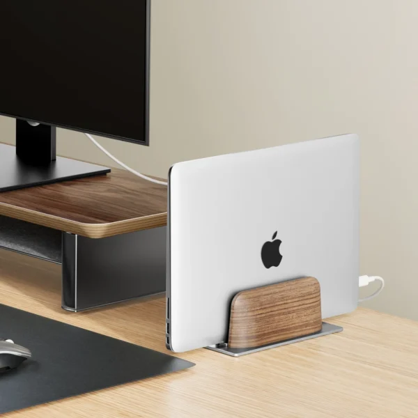 Wooden Laptop Stand For Desk, Black Walnut Aluminium Holder For MacBook