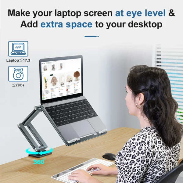 MacBook Stand 360° Rotating Adjustable Clamp Holder For Desk - Image 3