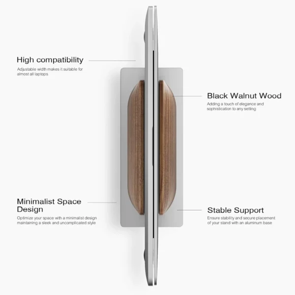 Wooden Laptop Stand For Desk, Black Walnut Aluminium Holder For MacBook - Image 2