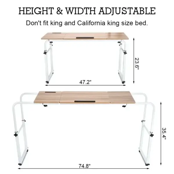 Adjustable Laptop Desk with Wheels – Mobile Overbed Computer Table - Image 3