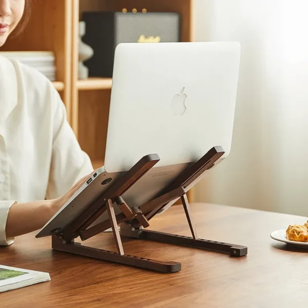 Wood Laptop Stand, Foldable, Adjustable Height, Portable Cooling Holder - Image 2
